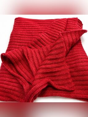 Red Wool Ribbed Scarf, 13” x 72”